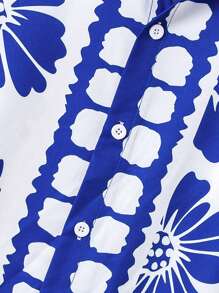 Herren elegante Kurzarm Strickjacken Hemd mit Blume Muster