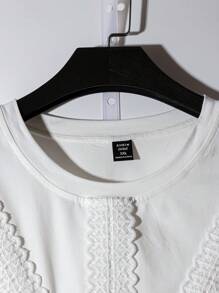SHEIN LUNE Camiseta versátil de manga corta, cuello redondo, con estampado floral y tela lisa para mujer de talla grande, para primavera/verano