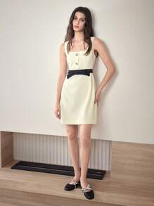 MOTF STUDIO ROBE COURTE À nœud À LA TAILLE BICOLORE