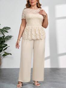 Ellevyn 2 piezas Conjunto elegante de top y pantalones de talla grande, de moda para el verano, conjuntos de ropa de mujer, atuendos de verano para mujer, conjuntos de dos piezas para mujer, atuendos de oficina para mujer, atuendos de festival para mujer, Derby, atuendo de graduación, Día de la Madre, 4 de julio, vestido de graduación, atuendos de brunch para mujer, atuendos de iglesia para mujer - Albaricoque - Ver 6