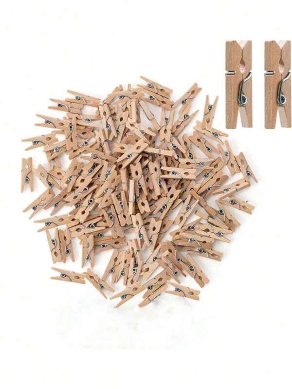 SHEIN 200pcs Mini Photo Clips, 50 Pcs, 1.4 Inch Small Wooden Clothespins For Baby Cloth, Pictures