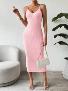 SHEIN Clasi Casual Solid Color Bodycon Knit Camisole Dress