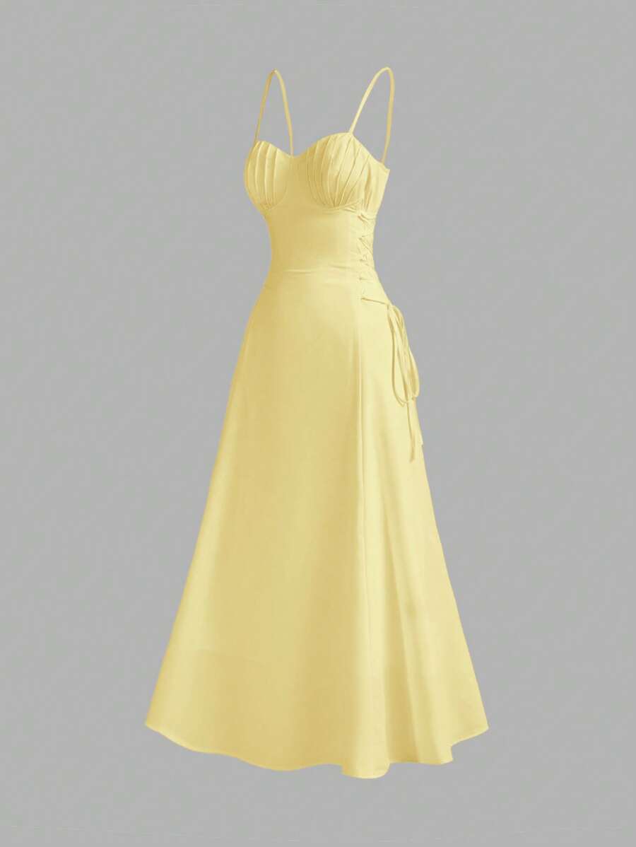 SHEIN MOD Shell Print Metal Buckle Yellow Side Tie Strap Dress - Yellow - View 1