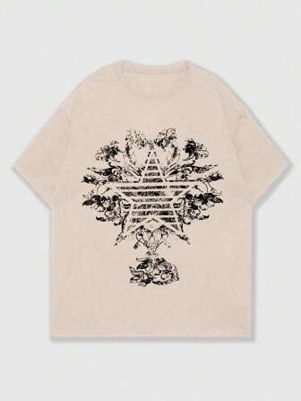 Grunge Punk T-shirt à col rond, imprimé étoile, manches courtes, polyvalent, décontracté pour homme
