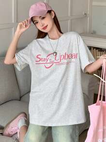 DAZY Women's Casual Slogan Print Short Sleeve T-Shirt, Summer Cute Tops