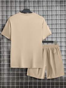 Manfinity Homme Men's Casual Slogan Print T-Shirt And Shorts Set, Summer Outfit Men Two Pieces Outfits Short Set