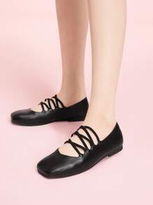 CUCCOO DOLLMOD Women's Black Elastic Band Square Toe Slip-On Flats - Black - View 3