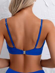 SHEIN Swim 1pc Women Solid Color Camisole Swimsuit Top And Triangle Swim Bottoms For Summer Beach Vacation - Royal Blue - View 2