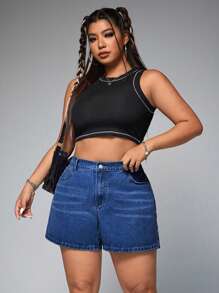 SHEIN ICON Shorts vaqueros casuales para mujer de talla grande, moda apropiada para el verano