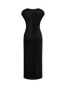 Ellevyn Abito da donna elegante a vita attorcigliata con bottoni in metallo, adatto per l'ufficio e il casual, abbigliamento estivo da donna, abiti da donna