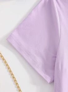 SHEIN GraphicGems Camiseta de manga corta y cuello redondo de color púrpura con estampado lindo de capibara y té de burbujas para niñas preadolescentes