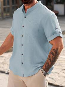 Manfinity Homme Plus Size Men's Solid Color Short Sleeve Single-Breasted Casual/Office Shirt