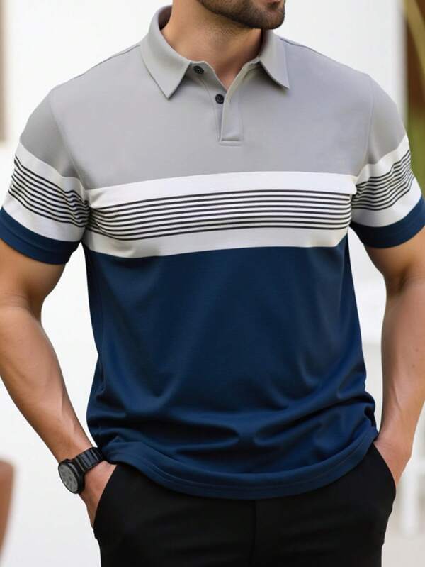 Manfinity Homme Gestreiftes Polo-Shirt mit kurzen Ärmeln, Lässig Pendler Stil, Große Größen für Herren