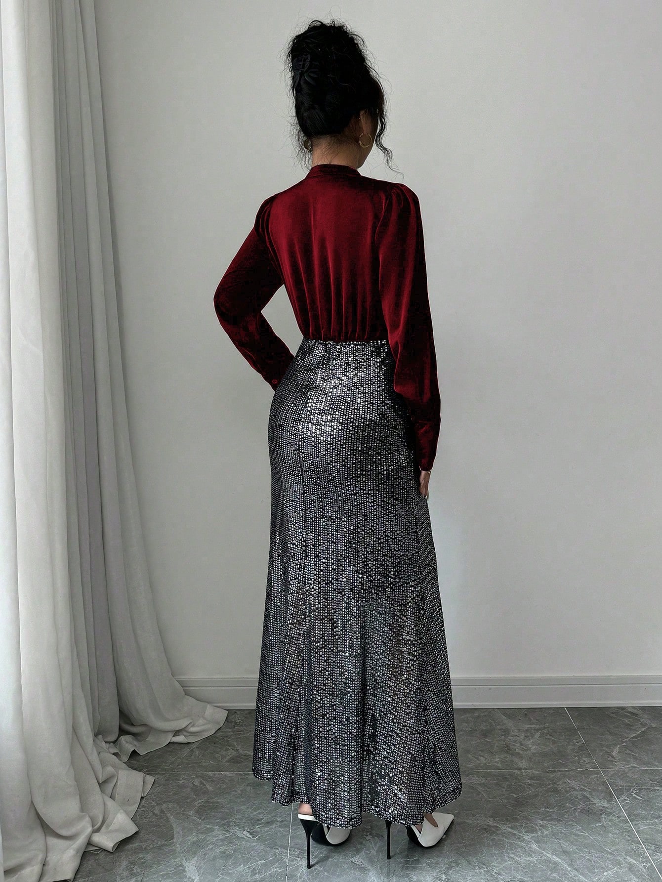 Rafferiza فستان أنيق فرنسي الطراز بياقة حرف V وتقط...