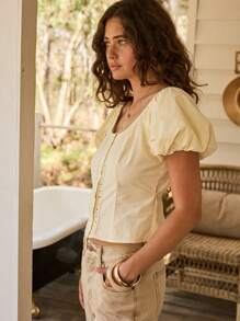 Aralina 情人节泡泡袖蕾丝花边夏季衬衫 - 白色 - 查看 8