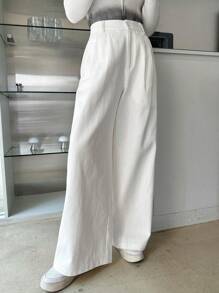 DAZY Quần ống rộng màu trơn thường ngày dành cho nữ, Quần áo mùa thu - trắng - Xem 3