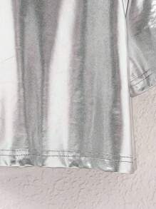 SHEIN Tween Girls' Fashionable Metallic Short Sleeve T-Shirt, Summer