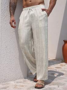 DAZY Calças de férias casuais florais assimétricas masculinas, verão - Bege - Ver 7