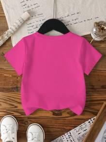 Teen Titans Go X SHEIN 年轻女孩心形和星星闪光印花卡通短袖休闲T恤，紫红色 - 白色 - 查看 2