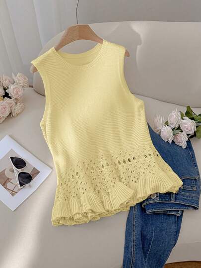 SHEIN Essnce Plus Size Women's Fashion Casual Elegant Vacation Apricot Classy Concert Summer Beachwear Beach Business Y2k Sweater Vest