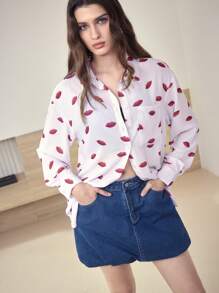 MOTF STUDIO ÁO NHẸ HÌNH IN MÔI - Màu Hồng baby - Xem 4