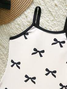 1pc Girls One-Piece Swimsuit With Adjustable Shoulder Strap, Butterfly & Floral Print Black Design Summer Holiday - Multicolor - View 5