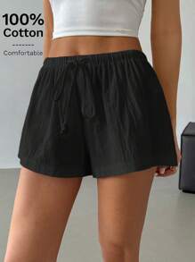 SHEIN EZwear Women's Solid Color High Waist Drawstring Loose Casual Shorts