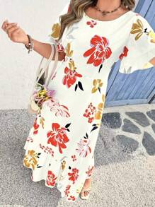 SHEIN Clasi Vestido casual con estampado floral, mangas con volantes y talla grande para mujer - Multicolor - Ver 1