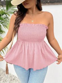 SHEIN Frenchy Plus Size Women Solid Color Strapless Top, Minimalist And Fashionable, Suitable For Summer - Pink - View 3