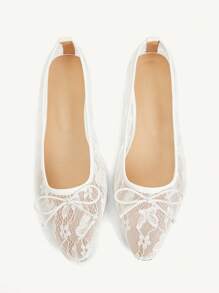 CUCCOO HITCHD 2025 Spring Autumn New Wedding Style Bowknot Decor Solid Color Pointy Toe Mesh Breathable Comfortable Versatile Casual Flat Shoes