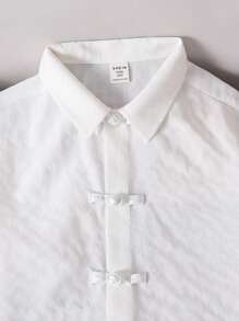 1 Piece Tween Boy Casual Sports College Artistic Style Retro White Lapel Shirt With Textured Fabric And Chinese Style Button Decoration Suitable For Back To School Suitable For Birthday Parties, Evening Parties, Performances, Weddings, Baptisms, Opening Ceremonies Daily Suitable For Daily Use Suitable For School Suitable For Travel Suitable For Sports Suitable For Spring And Summer Seasons Mother's Day/Mommy&Me - White - View 8