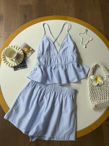 Comfortcana 夏季度假服装沙滩两件套女士海岛度假服装 - 藍色 - 查看 5