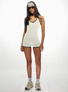 MISSGUIDED Bộ đồ liền thân thể thao Cross Back Athletic Short Unitard Bộ đồ tập luyện Bộ đồ tập luyện hiệu suất khiêu vũ Bộ đồ thể thao đua xe Bộ đồ liền thân thể thao hiệu suất - Màu be - Xem 4