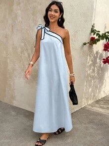 Selianne Women's Flared Ruffle Hem Loose Long Dress - Baby Blue - View 5