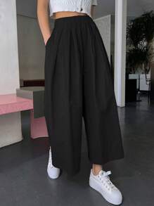 DAZY Solid Plicated Detail Slant Pocket Wide Leg Pants