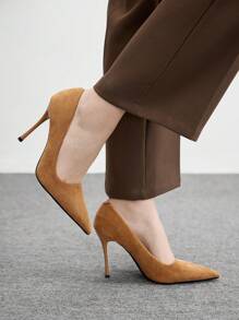 CUCCOO BIZCHIC Women's Plain Color Minimalist Practical Versatile High Heel Pumps - Camel - View 1