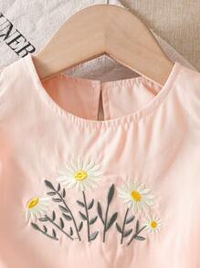 Baby Mädchen beige ärmelloses locker sitzendes Top mit bestickter Vorderseite und breite Hose mit Spitzenbesatz, Sommer Lässig Set