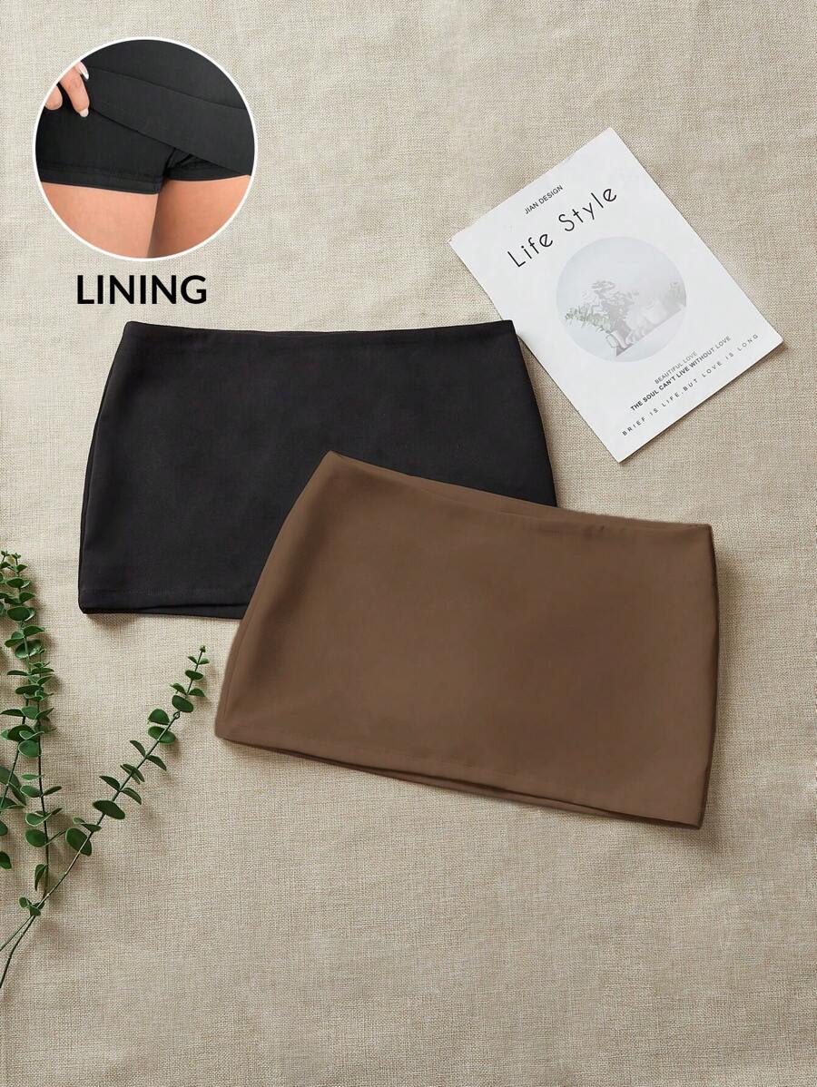 Comfortcana Two-Piece Set Mini Skorts With Lining, Anti-Flashing Bodycon - Coffee Brown - View 1