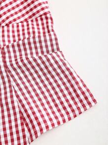 Sweetra Áo sơ mi nữ không tay ôm vừa vặn, dây buộc, đi nghỉ/thường ngày, sọc xanh, thiết kế mới lạ, cổ yếm cho mùa hè - Đỏ - Xem 4