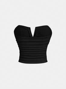 SHEIN MOD Women's Solid Color Black Tube Top Date Night Bachelor Party Cocktail Party Back To School Season Concert Clothing Rave Party Clothing