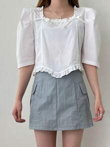 DAZY Square Collar Loose Half Sleeve Bow Decor Women Blouse Summer Cute Tops - White - View 9