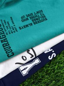 3pcs/Set Kids Boys Casual Letter Print Graphic Crew Neck Pullover T-Shirts Multi-Pack, Suitable For School And Outdoor Wear, Spring/Summer