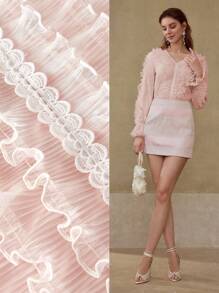 MOTF FRILL CONTRAST LACE BLOUSE - Pink - View 1