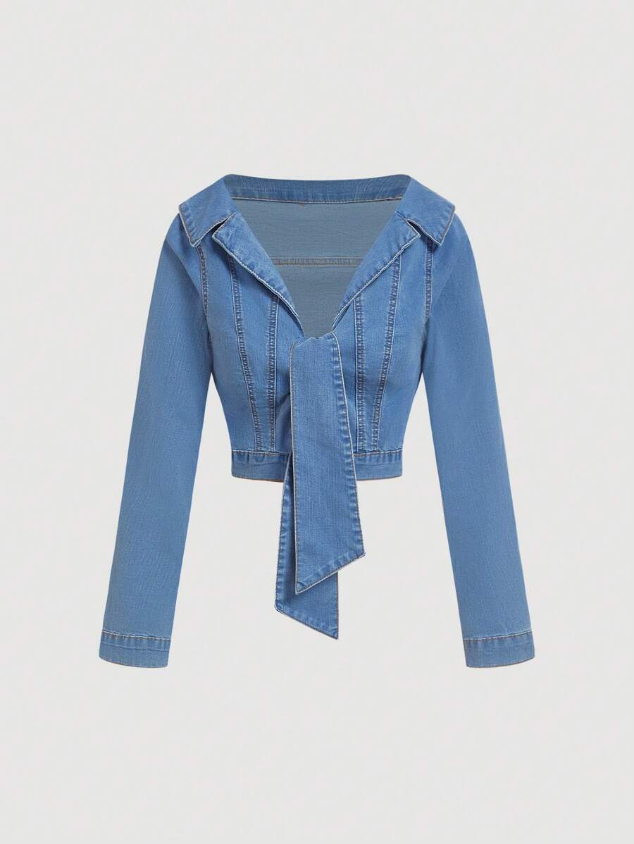 SHEIN MOD 女士牛仔夹克和外套，夏季时尚长袖 - 淺色水洗藍 - 查看 1