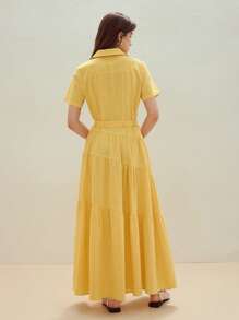 MOTF STUDIO CANVAS WAIST BELT DESGN CASUAL LONG DRESS FOR WOMEN DRESSES FOR WEDDING EVENT - Yellow - View 4