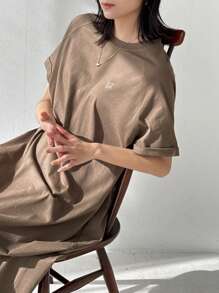 FRIFUL Women Brown Long Embroidered Graphic Print Summer Dress Sundress - Brown - View 2