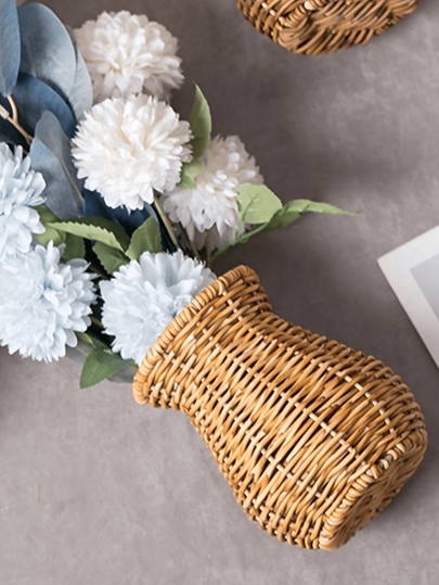 1pc Rustic Woven Rattan Flower Basket Vase Perfect Living Room Bedroom Ideal Photo Prop,Home ,Flower Vase,Centerpiece,Table view 2