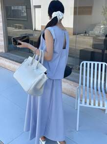 DAZY 2pcs/Set Women Solid Color Tank Top & Skirt, Business Casual