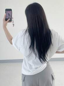 DAZY Áo thun tay ngắn cổ tròn rộng rãi họa tiết báo động vật cho nữ, màu trắng, áo thun họa tiết mùa xuân/hè cỡ lớn - trắng - Xem 2