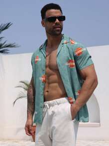 DAZY Men's Floral Print Green Vacation Style Shirt, Summer - Green - View 6